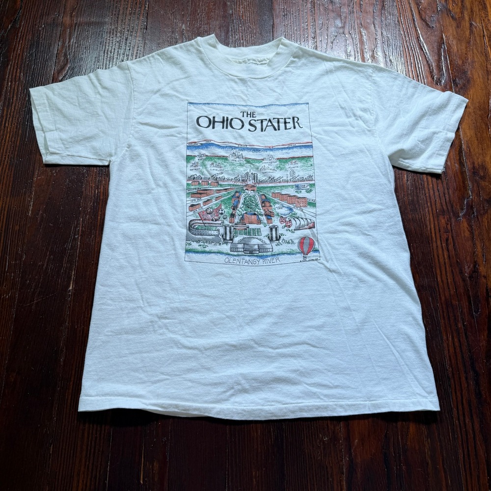Vintage 1989 Ohio Stater Shirt Mens L White OSU‎ Map Single Stitch USA Hanes